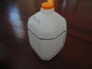Rectangle drawn on milk jug.